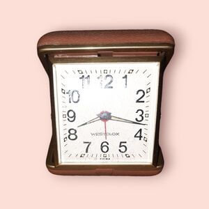 Vintage travel alarm clock Westclox brand, ticks and works
